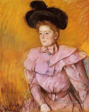  Pink Painting - Woman in a Black Hat and a Raspberry Pink Costume mothers children Mary Cassatt